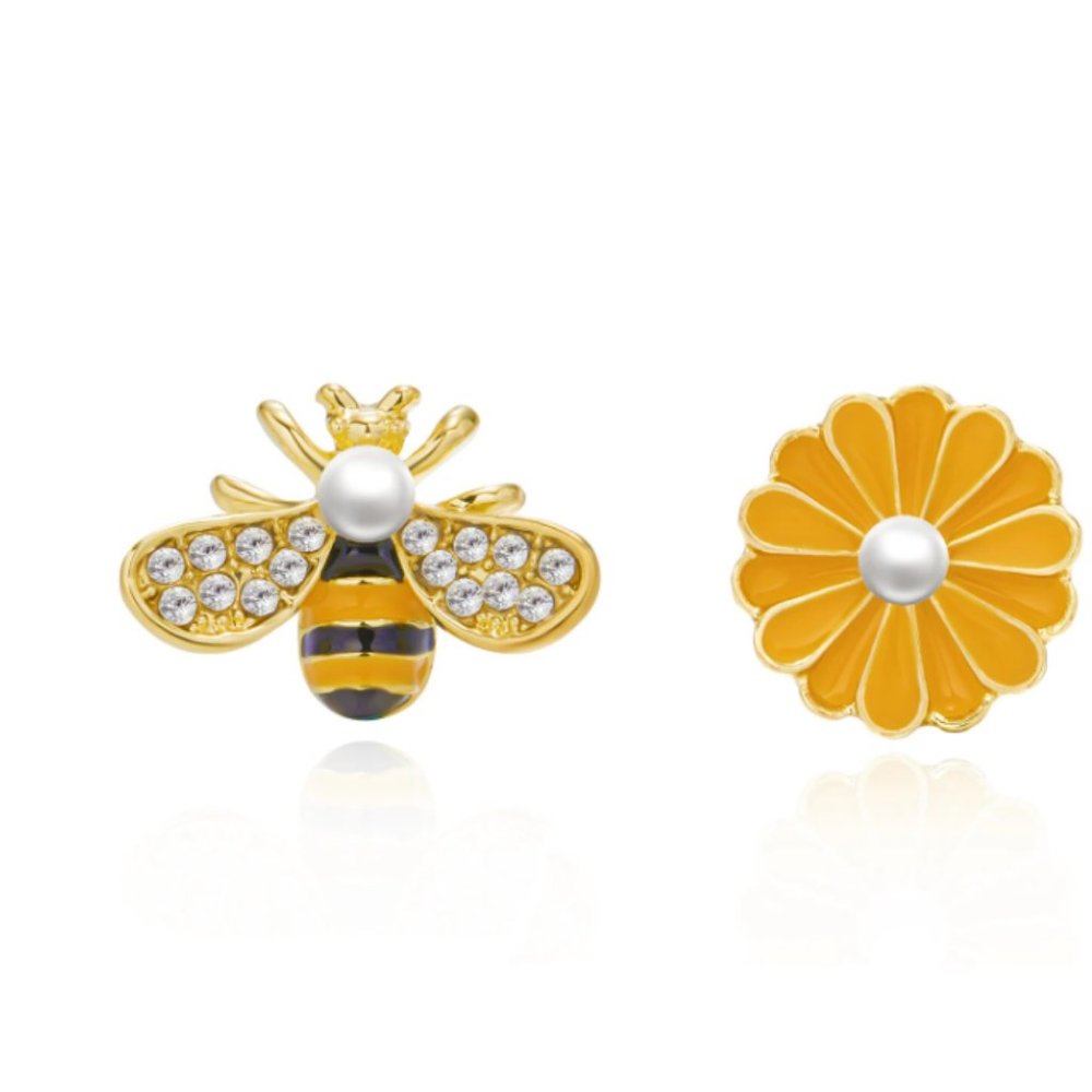 Honey Bee Earrings For Women Sunflower Bee Stud Earring Cute Tiny Rhinestones
